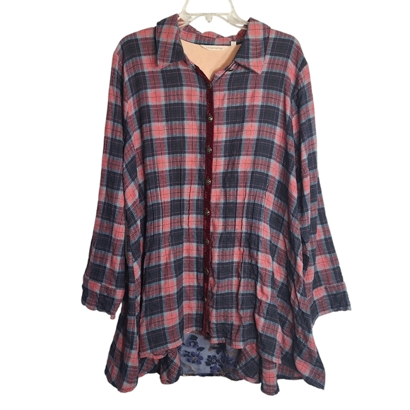 Soft Surroundings Tops - Soft Surroundings Plaid Tunic Top Burnout Velvet Paisley Forest Fairy Boho 2X